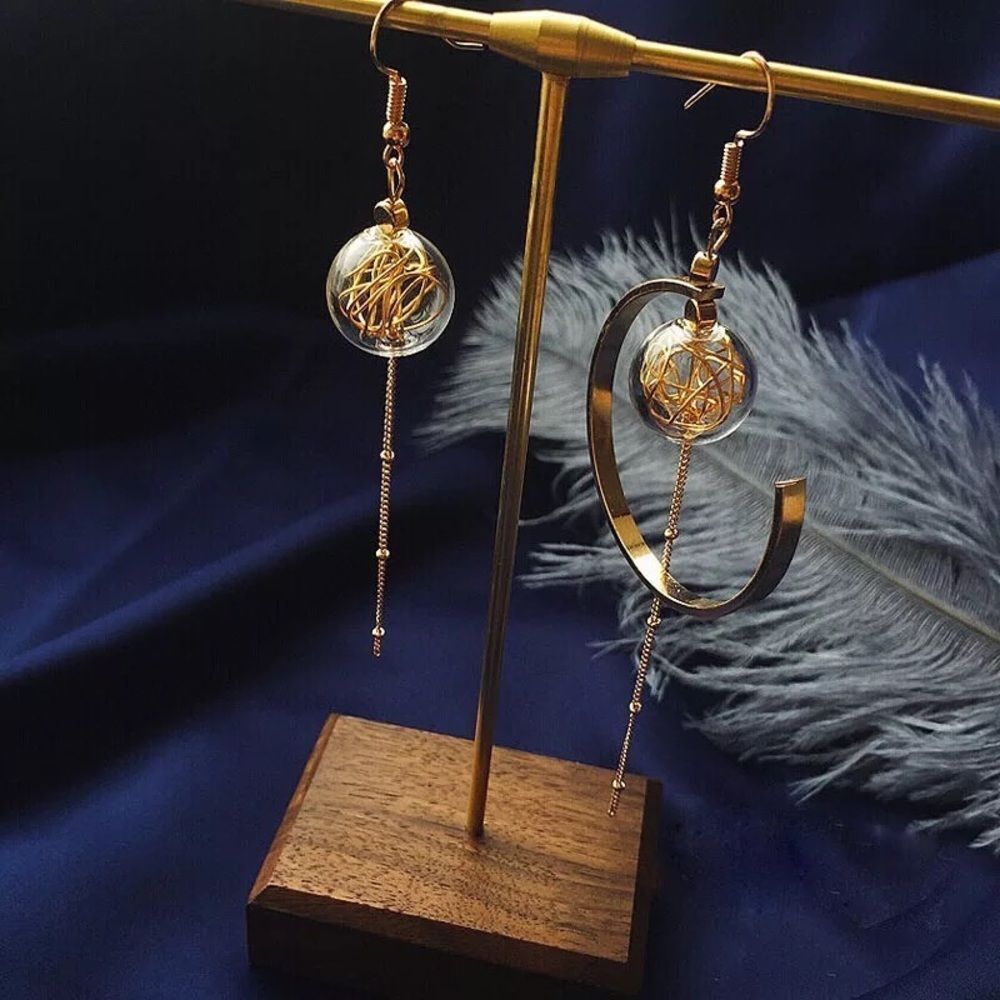 Blue Steampunk Dark Academia Astro Glass Globe Clock Gadget Earrings